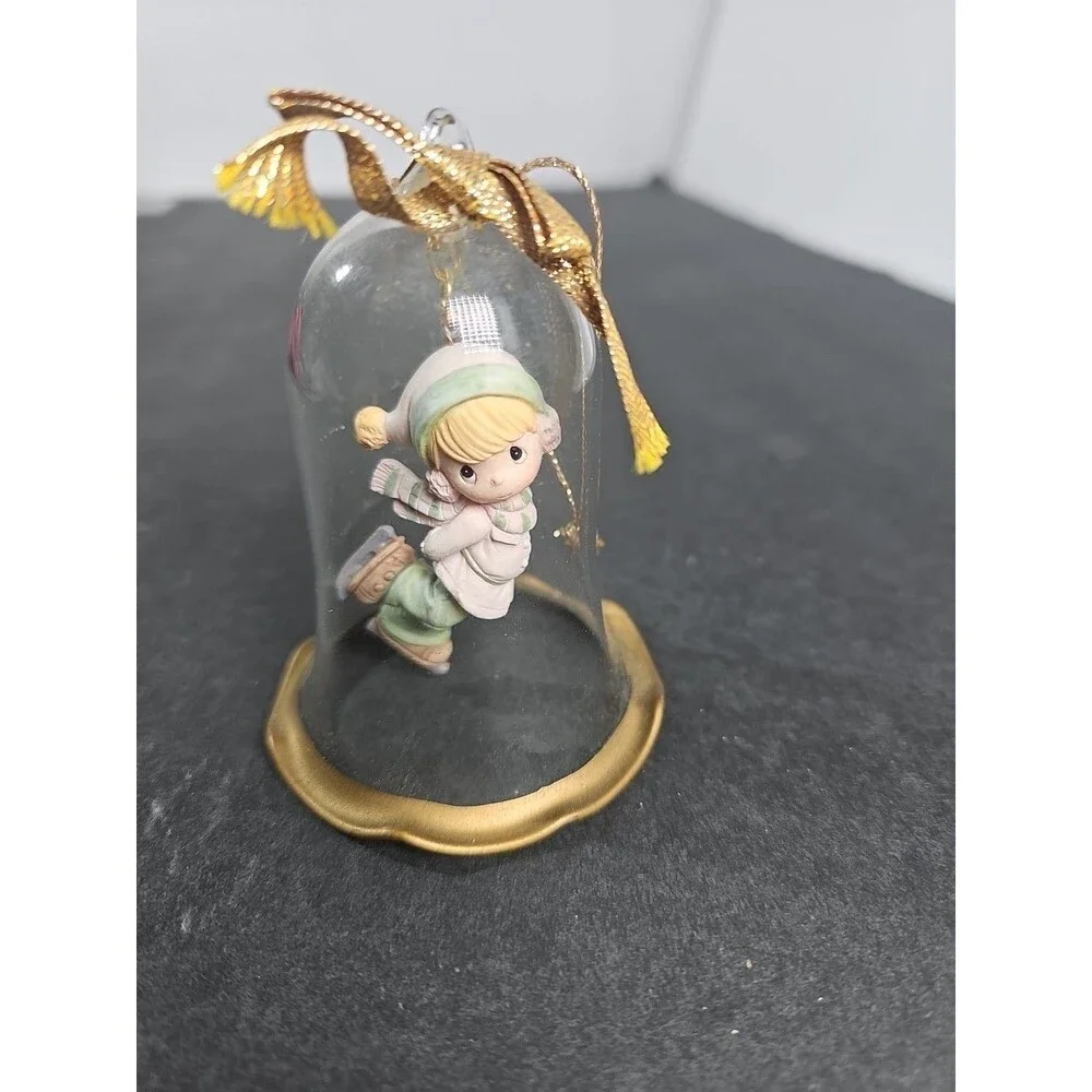 VINTAGE ENESCO PRECIOUS MOMENTS CHRISTMAS GLASS BELL CHRISTMAS ORNAMENT